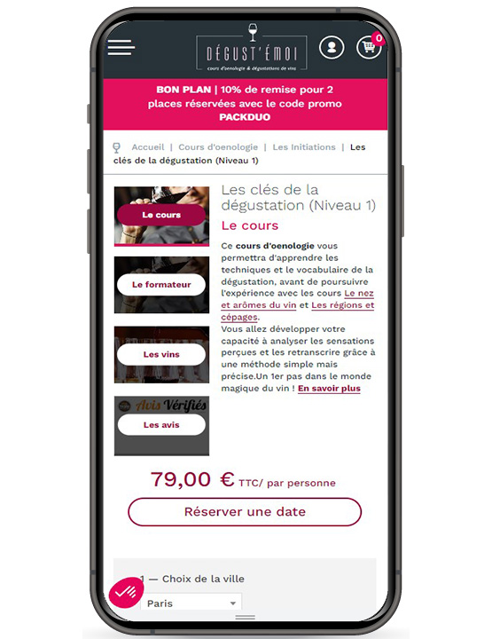 Bouton réserver une date sur mobile