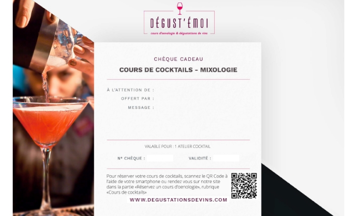 Chèque cadeau cours de cocktails-mixologie